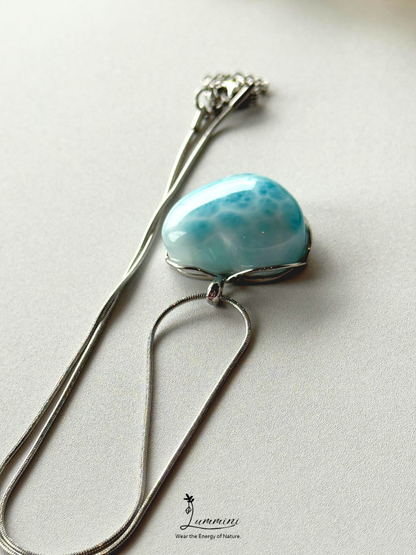 Genuine Natural Larimar Heart Pendant Necklace in Silver 925 Setting – 15g, 26*23*11 mm, Gift Ready, One of a Kind, Larimar Jewellery
