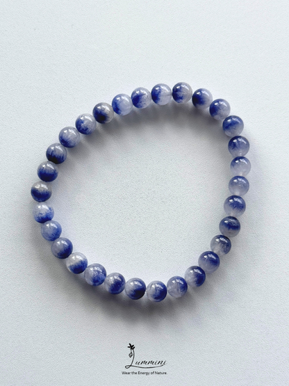 Rare Natural Blue Rutilated Quartz Bracelet – Blue Thread Inclusions – 6.2mm - One of a Kind， Gift Ready