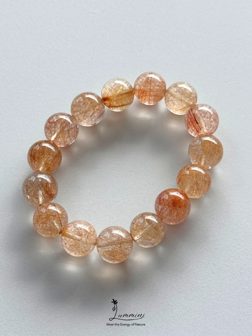 Collector-Grade Natural Golden & Copper Rutilated Quartz Bracelet – 14mm, Extremely Rare