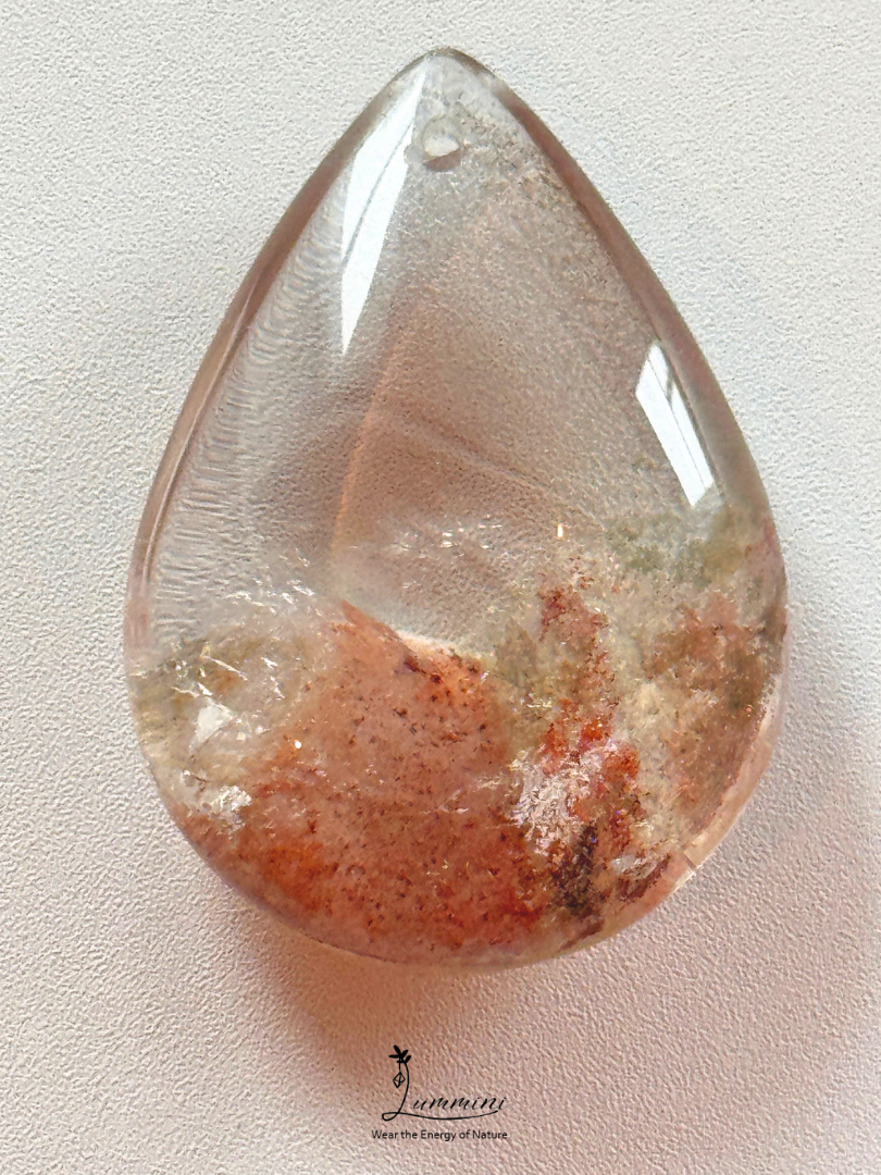 Natural Garden Quartz / Phantom Quartz Pendant with Red Flower-like Inclusions