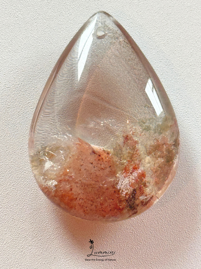 Natural Garden Quartz / Phantom Quartz Pendant with Red Flower-like Inclusions