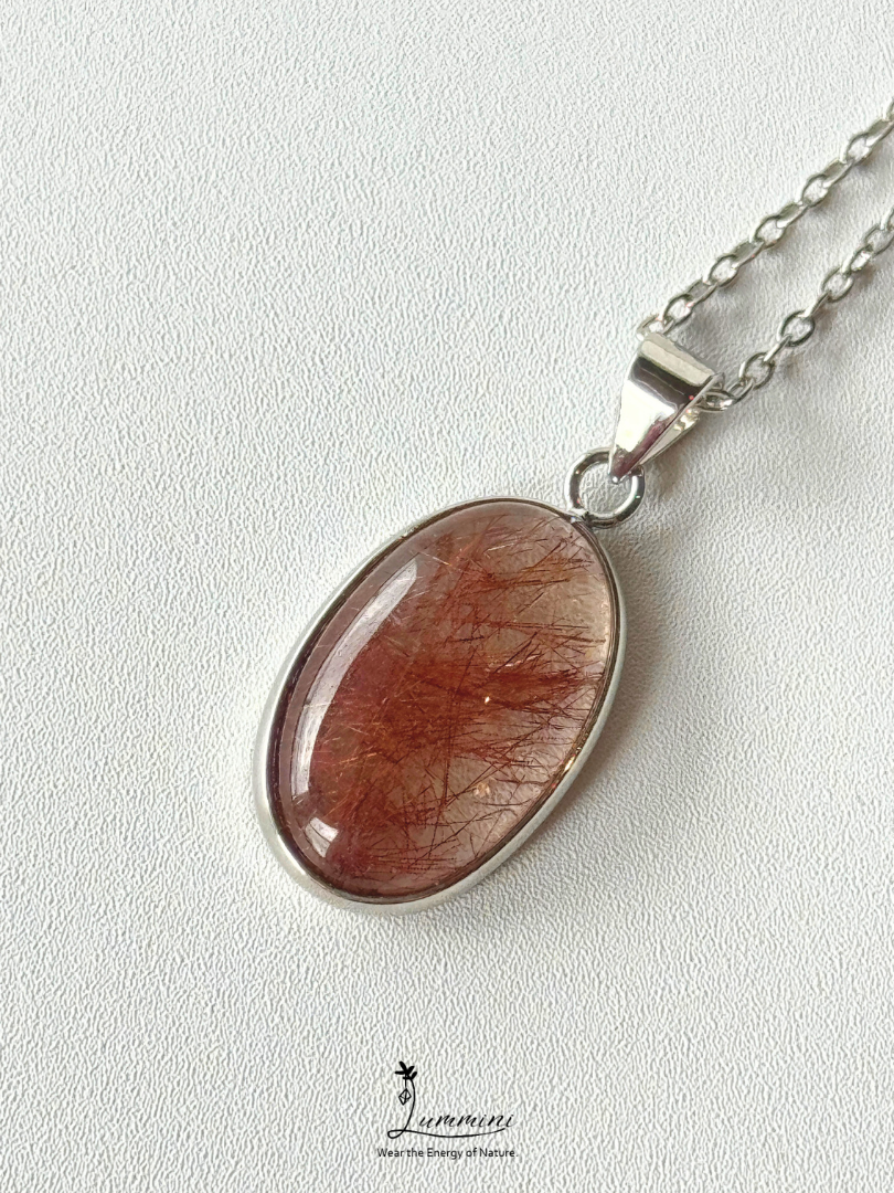 Natural Copper Rutilated Quartz Necklace – 19mm, One of a Kind, Gift Ready