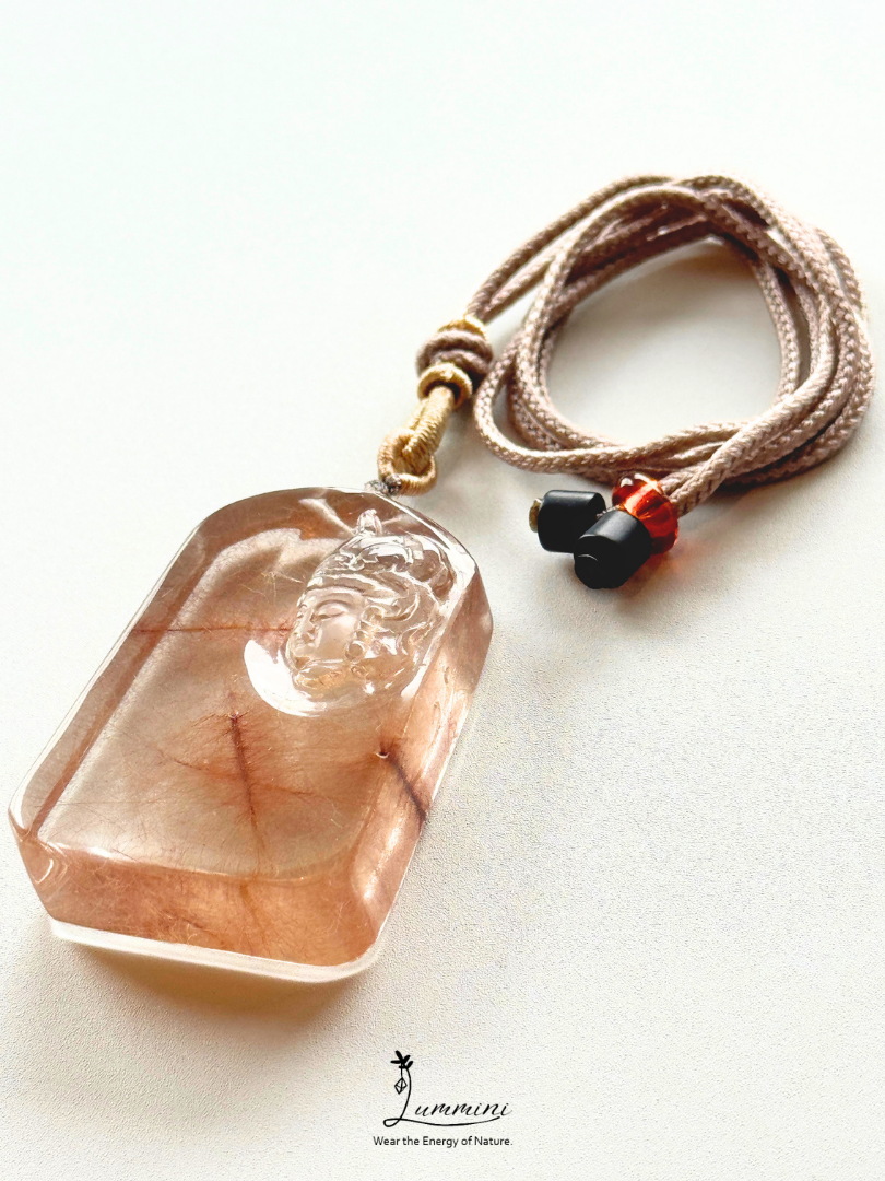 Rare!! Collector-Grade Red Copper Rutilated Quartz Guanyin Statement Necklace – Hand Carved 47.5mm