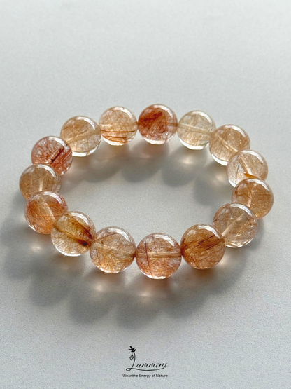 Collector-Grade Natural Golden & Copper Rutilated Quartz Bracelet – 14mm, Extremely Rare