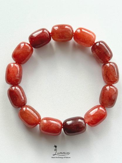 Natural Red Copper Rutilated Quartz Barrel Bead Bracelet – 12 × 16 mm