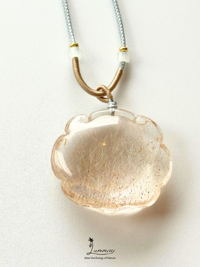 Collector-Grade Natural Phantom Rutilated Quartz Longevity Lock Statement Necklace – 48mm