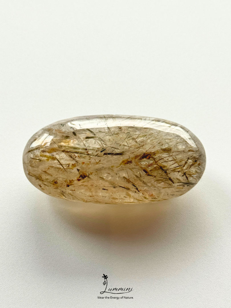 Natural Green Tourmaline Inclusion Quartz Palm Stone – Scallion-Like Needles – 100g, 68mm