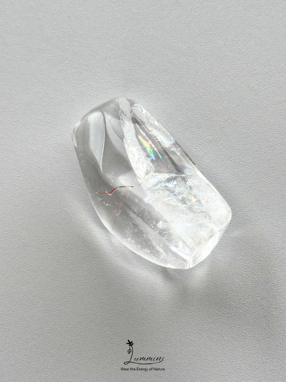 Natural Clear Quartz Pocket Stone with Copper Inclusion & Rainbow - 20g