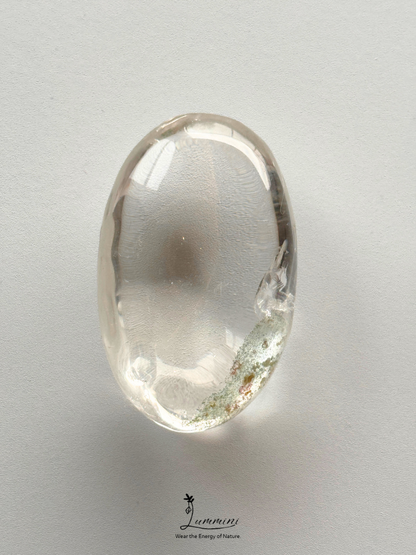 Natural Clear Quartz Palm Stone with Green Garden Quartz Inclusions - 67g