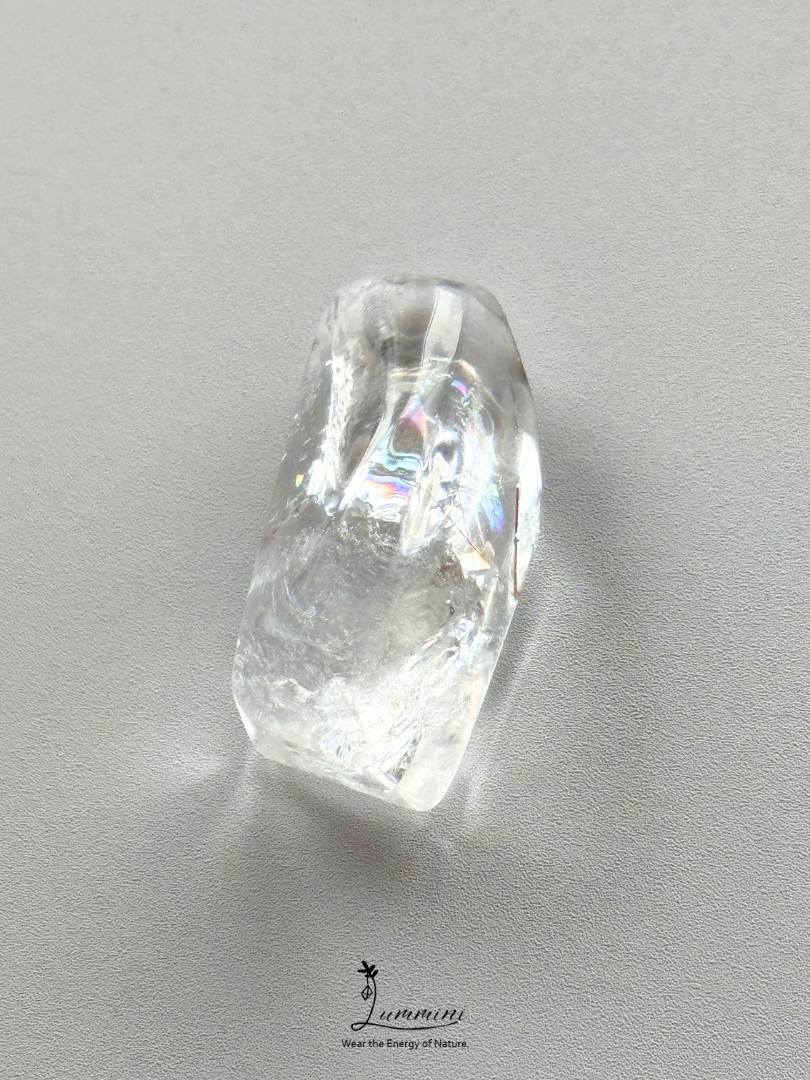 Natural Clear Quartz Pocket Stone with Copper Inclusion & Rainbow - 20g