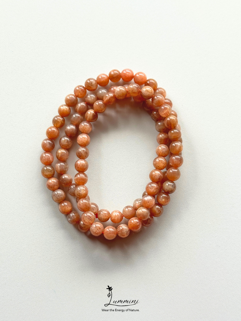 Natural Orange Starry Elestial Quartz Multi-Wrap Bracelet, Heliolite Black Sun Stone, Random Selection - 6mm