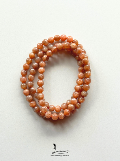 Natural Orange Starry Elestial Quartz Multi-Wrap Bracelet, Heliolite Black Sun Stone, Random Selection - 6mm