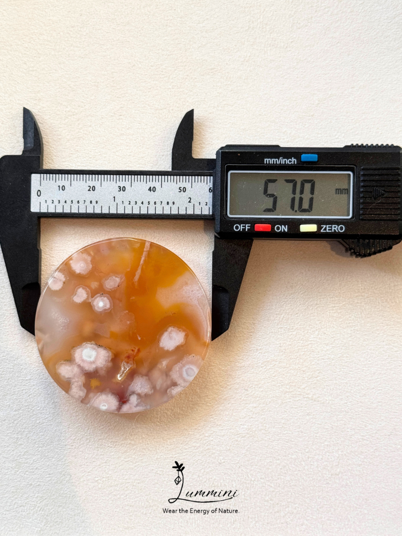 Natural Sakura Agate Round Hand Stone - Soft Yellow with White Blossoms