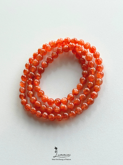 Grade AAA Genuine Natural Gold Sunstone Bracelet - Vivid Orange-Red – 6.5mm