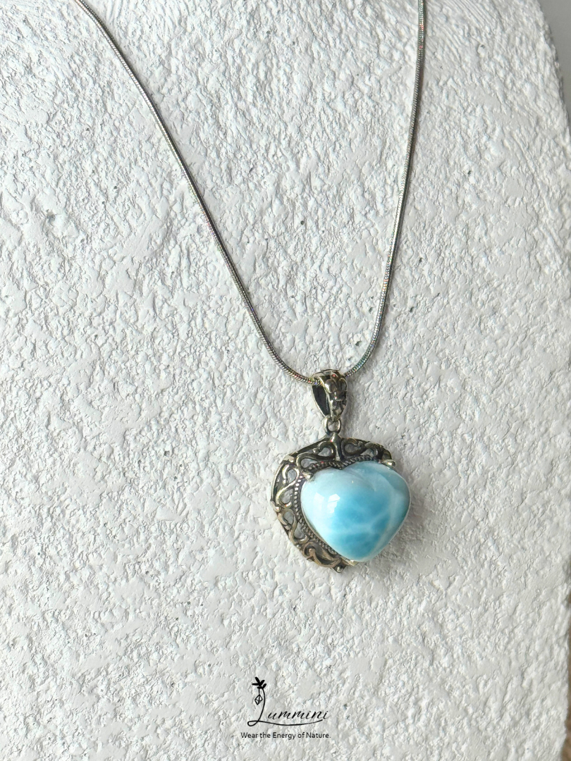 Genuine Natural Larimar Heart Pendant Necklace in Silver 925 Setting – 19*21*14.5 mm, Gift Ready, One of a Kind, Larimar Jewellery
