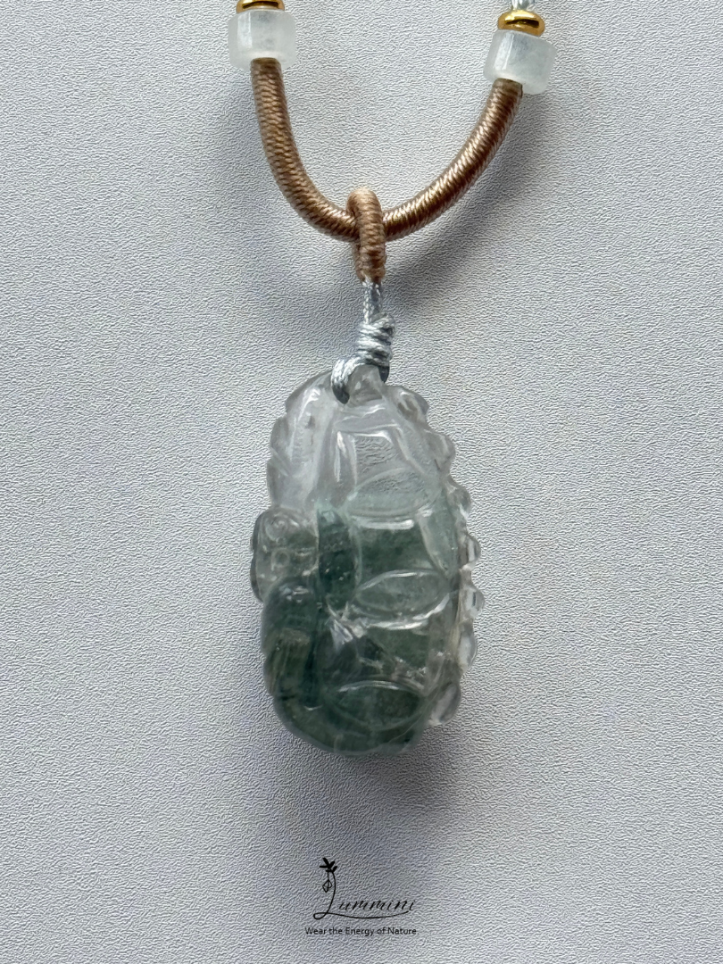 Natural Crystal Hand-Carved Bat Necklace – Handwoven, One of a Kind