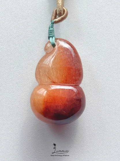 Natural Two-Tone Rutilated Quartz Gourd Pendant Necklace – Handwoven, One of a Kind