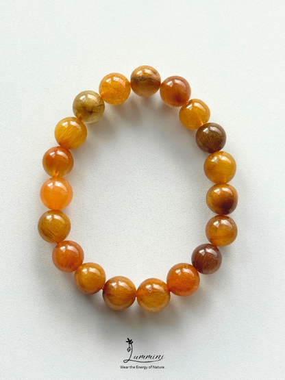 Natural Golden Rutilated Quartz Bracelet - Crowded Rutile - One of a Kind – 11mm
