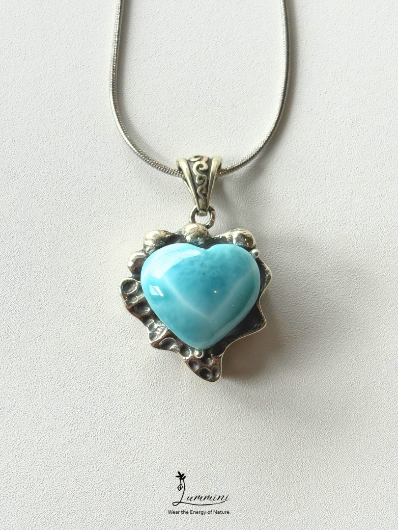 Genuine Natural Larimar Heart Pendant Necklace in Silver 925 Setting – 19.5*19.5*14.5 mm, Gift Ready, One of a Kind, Larimar Jewellery