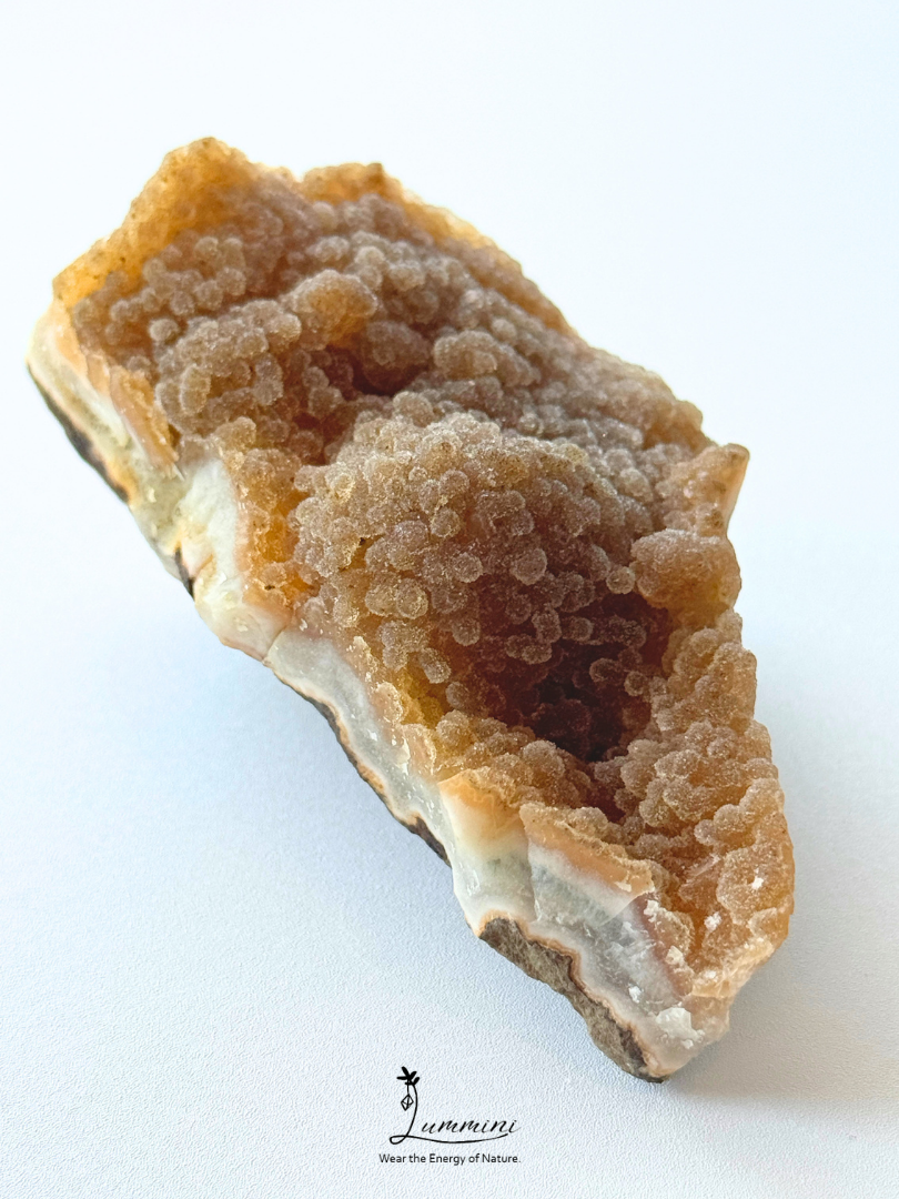 Natural Honey Botryoidal Druzy Quartz on Agate Matrix – 175g, 90mm