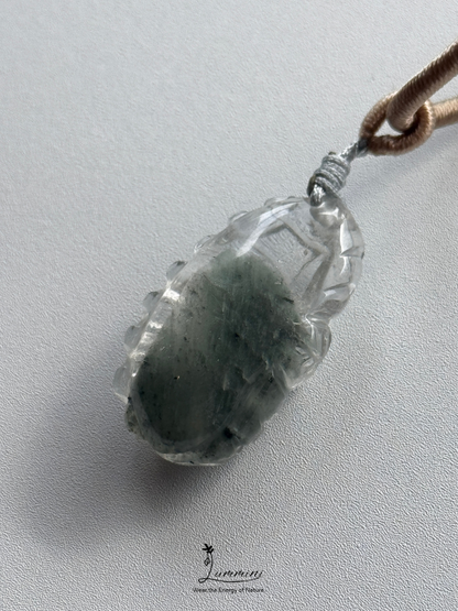 Natural Crystal Hand-Carved Bat Necklace – Handwoven, One of a Kind