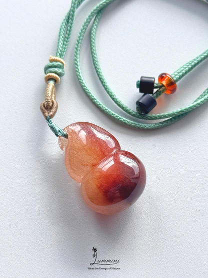 Natural Two-Tone Rutilated Quartz Gourd Pendant Necklace – Handwoven, One of a Kind