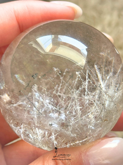 Rare & Distinctive,  Collector-Grade - Natural Garden Quartz Sphere with Frosted Rutile-Style Inclusions, Green Phantom & Rainbow, 48.5mm