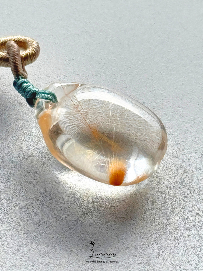 Natural Golden Rutilated Quartz Money Bag Pendant Necklace – Handwoven, One of a Kind