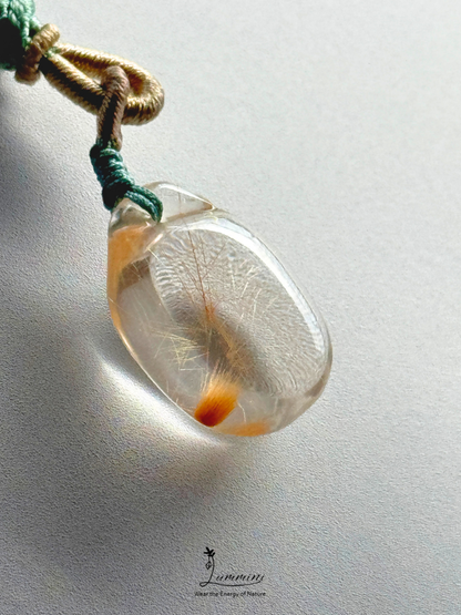 Natural Golden Rutilated Quartz Money Bag Pendant Necklace – Handwoven, One of a Kind