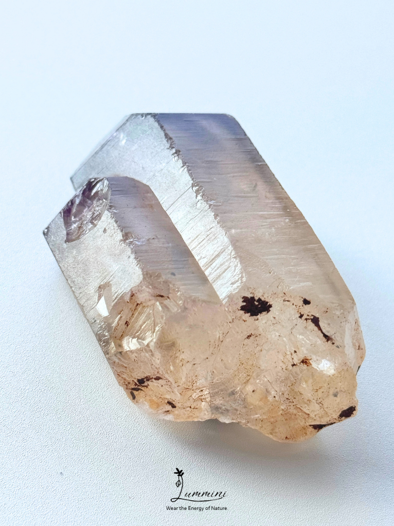 Natural Intergrown Quartz Double Point with Smoky-Lilac Tips, Akashic line  – 95g, 72mm