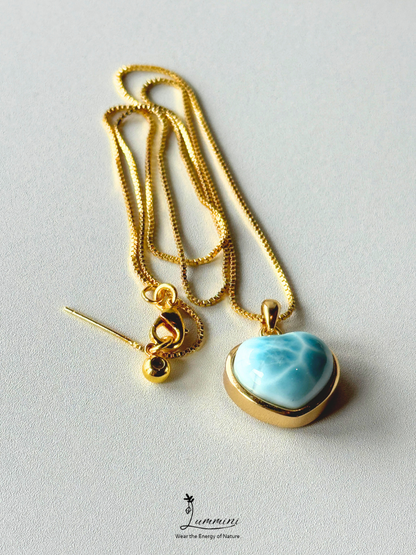 Genuine Natural Larimar Heart Pendant Necklace in Silver 925 Setting – 16.7*14*9 mm, Gift Ready, One of a Kind, Larimar Jewellery