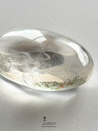 Natural Clear Quartz Palm Stone with Green Garden Quartz Inclusions - 67g