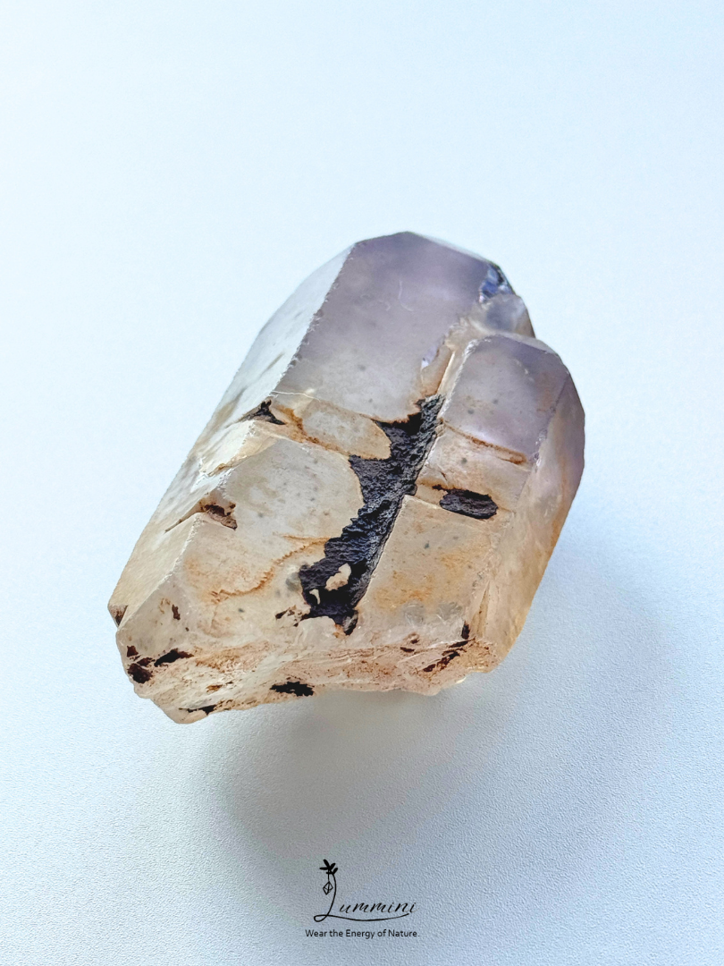 Natural Intergrown Quartz Double Point with Smoky-Lilac Tips, Akashic line  – 95g, 72mm