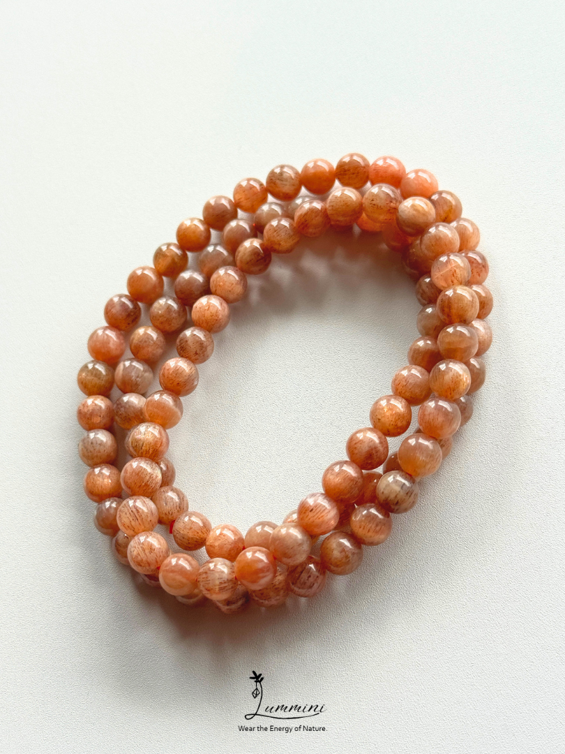 Natural Orange Starry Elestial Quartz Multi-Wrap Bracelet, Heliolite Black Sun Stone, Random Selection - 6mm