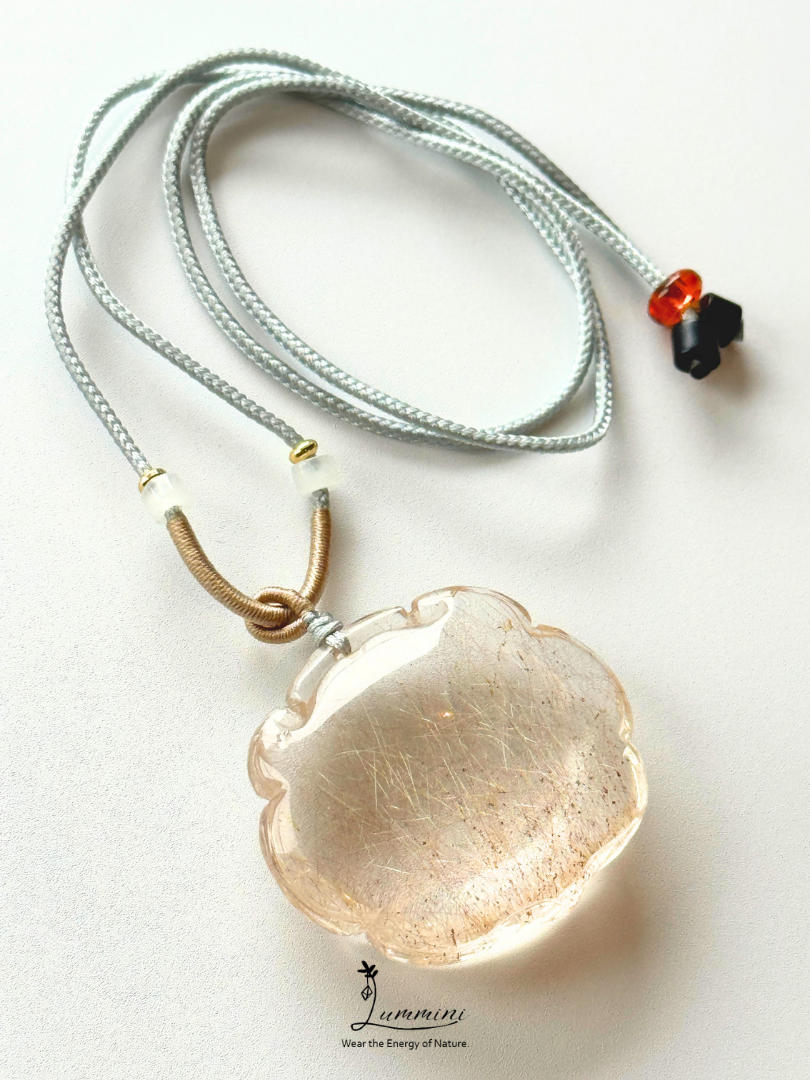 Collector-Grade Natural Phantom Rutilated Quartz Longevity Lock Statement Necklace – 48mm