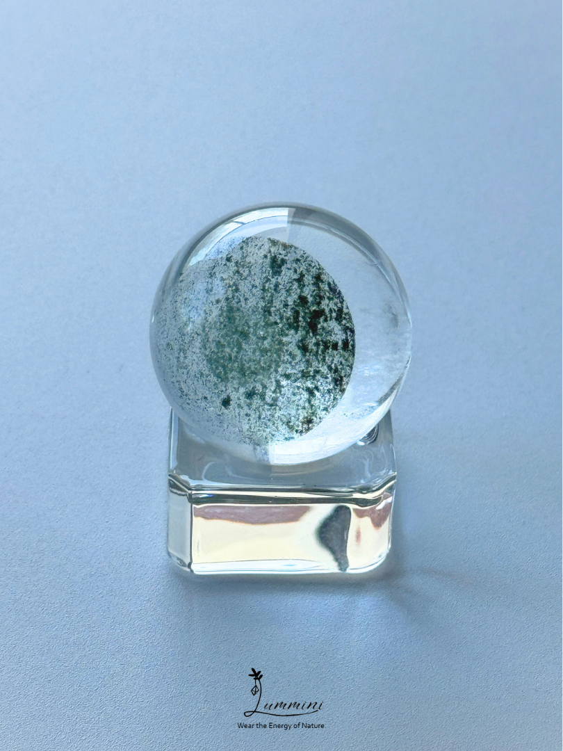 Natural Green Phantom Quartz Sphere, Green Mineral Growth, green cap – 28.5mm
