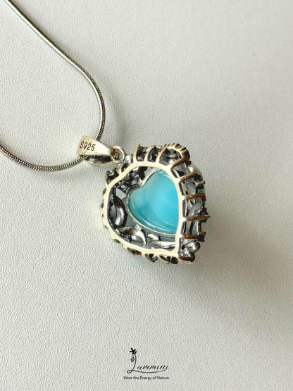 Genuine Natural Larimar Heart Pendant Necklace in Silver 925 Setting – 20*20*13.8 mm, Gift Ready, One of a Kind, Larimar Jewellery