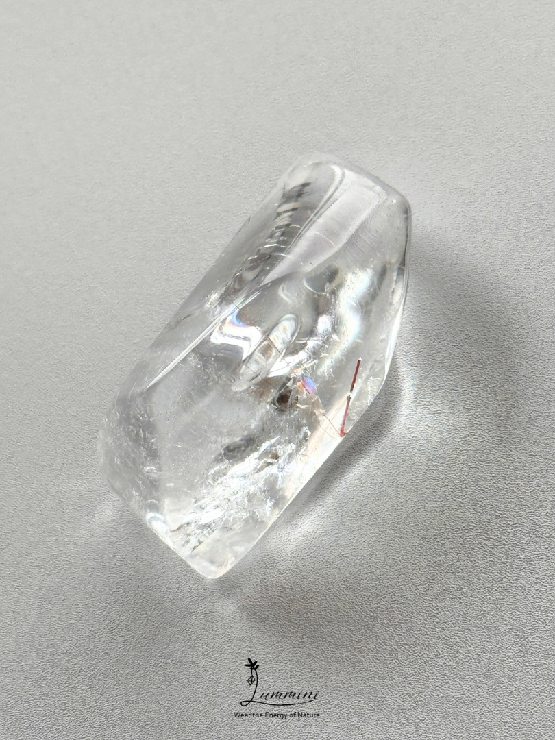 Natural Clear Quartz Pocket Stone with Copper Inclusion & Rainbow - 20g