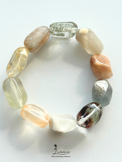 Artisan Natural Crystal Mosaic Bracelet – Hand-Cut Garden Quartz, Rabbit Hair & Golden Rutile #1
