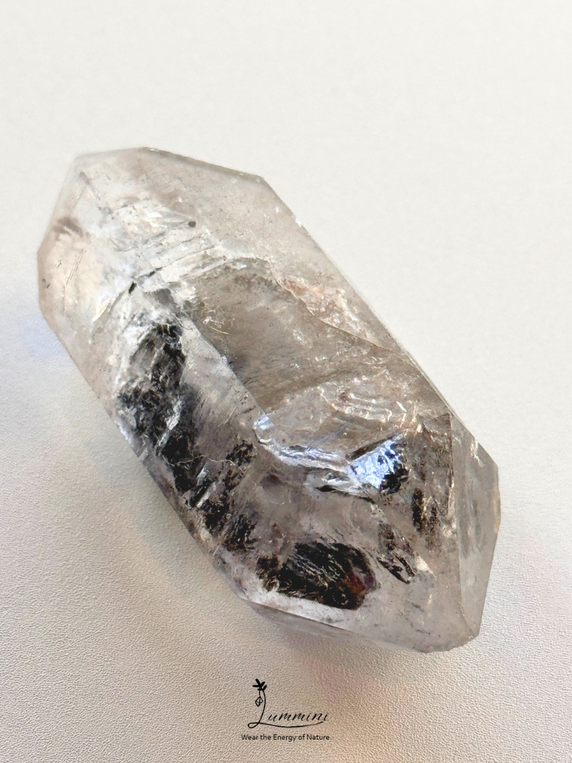 Natural Guizhou Herkimer Quartz Point – Original Skin – Black Flowing Sand Inclusion – 42g, 59mm