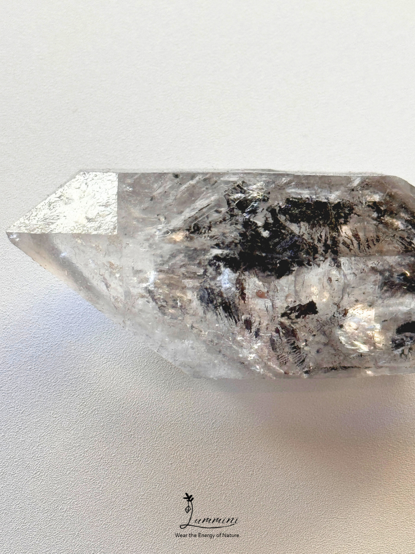 Natural Guizhou Herkimer Quartz Point – Original Skin – Black Flowing Sand Inclusion – 42g, 59mm