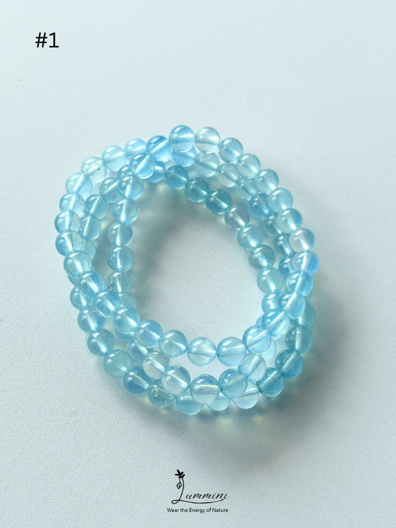 Premium Natural Aquamarine Triple-Wrap Healing Bracelet – Vivid Blue – 7mm #1, One of a Kind, Gift Ready