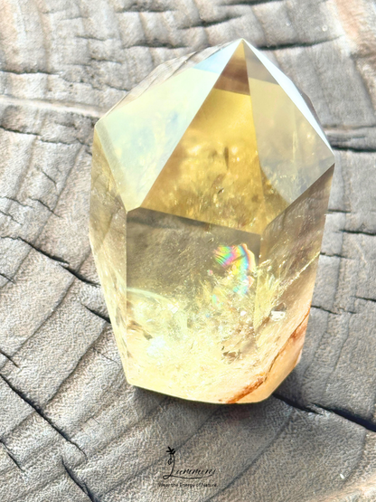 AAAA Rare Natural Brazilian Citrine Crystal Tower with Rainbow, Golden Quartz Obelisk, Collector, Display Piece – 165g, 8.25cm, One of a Kind