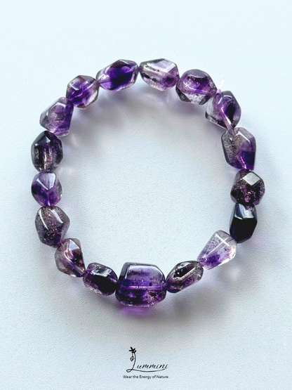 Top Rare Premium Brazilian Natural Super Seven Quartz Hand-Cut Freeform Crystal Bracelet – 18g, 10mm