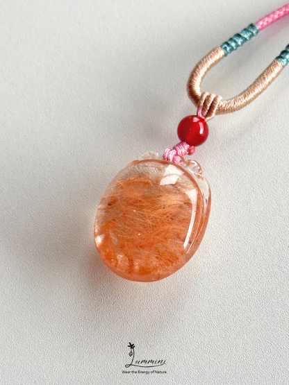 Natural Copper Rutilated Quartz Fortune Pouch Pendant