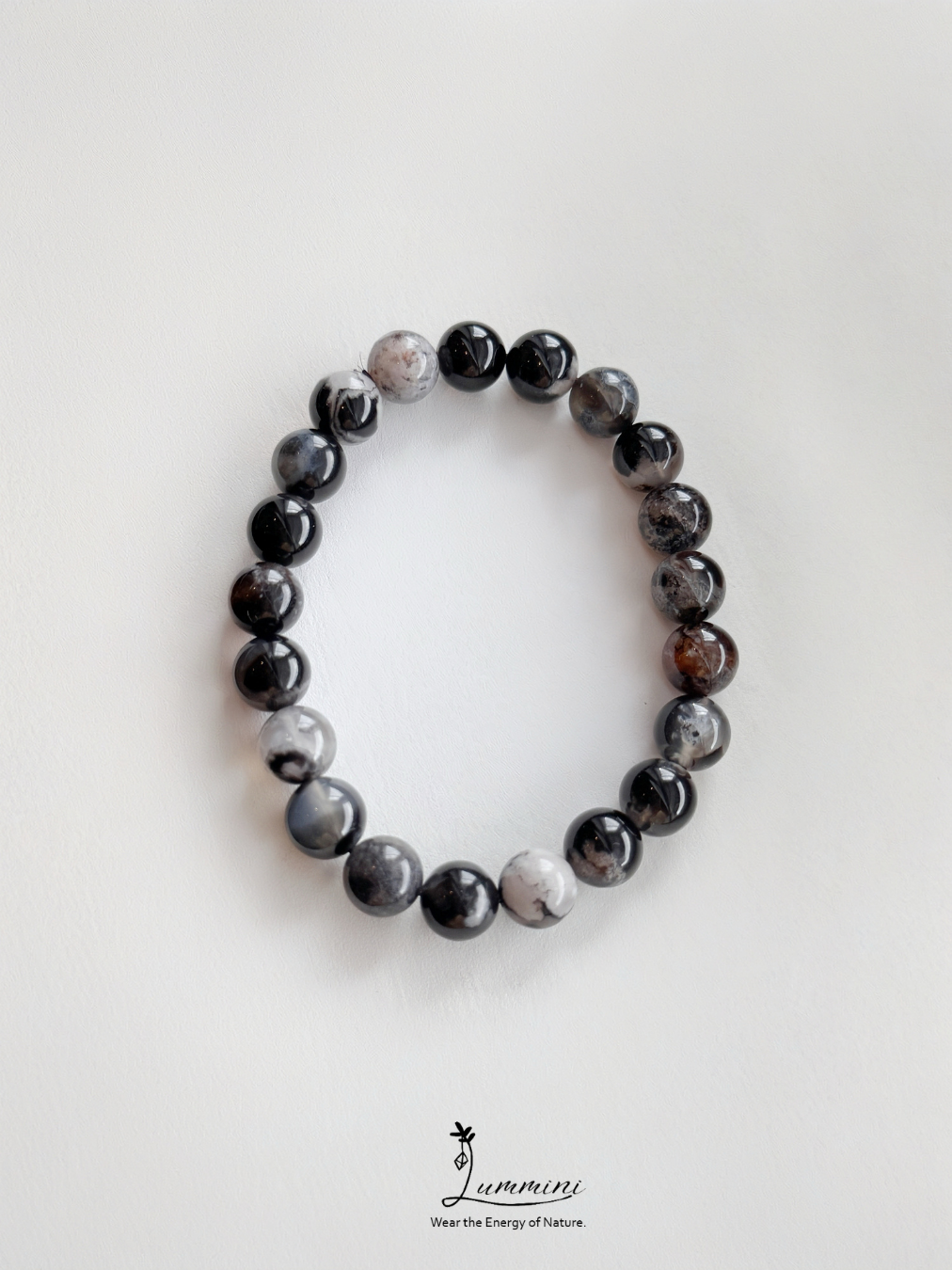 Black Sakura Agate · Unique Blossom Pattern · 9.5mm