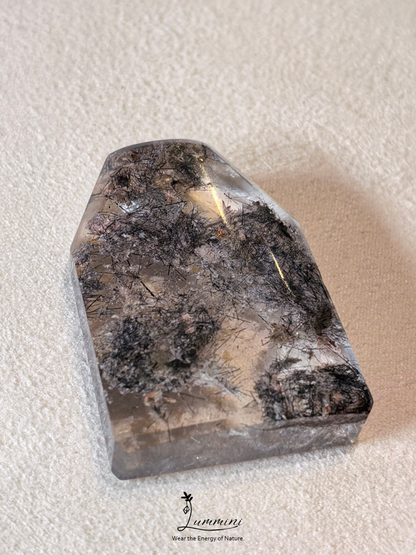 Rare Large White & Pink Phantom Quartz with Dark Hair-Like Inclusions