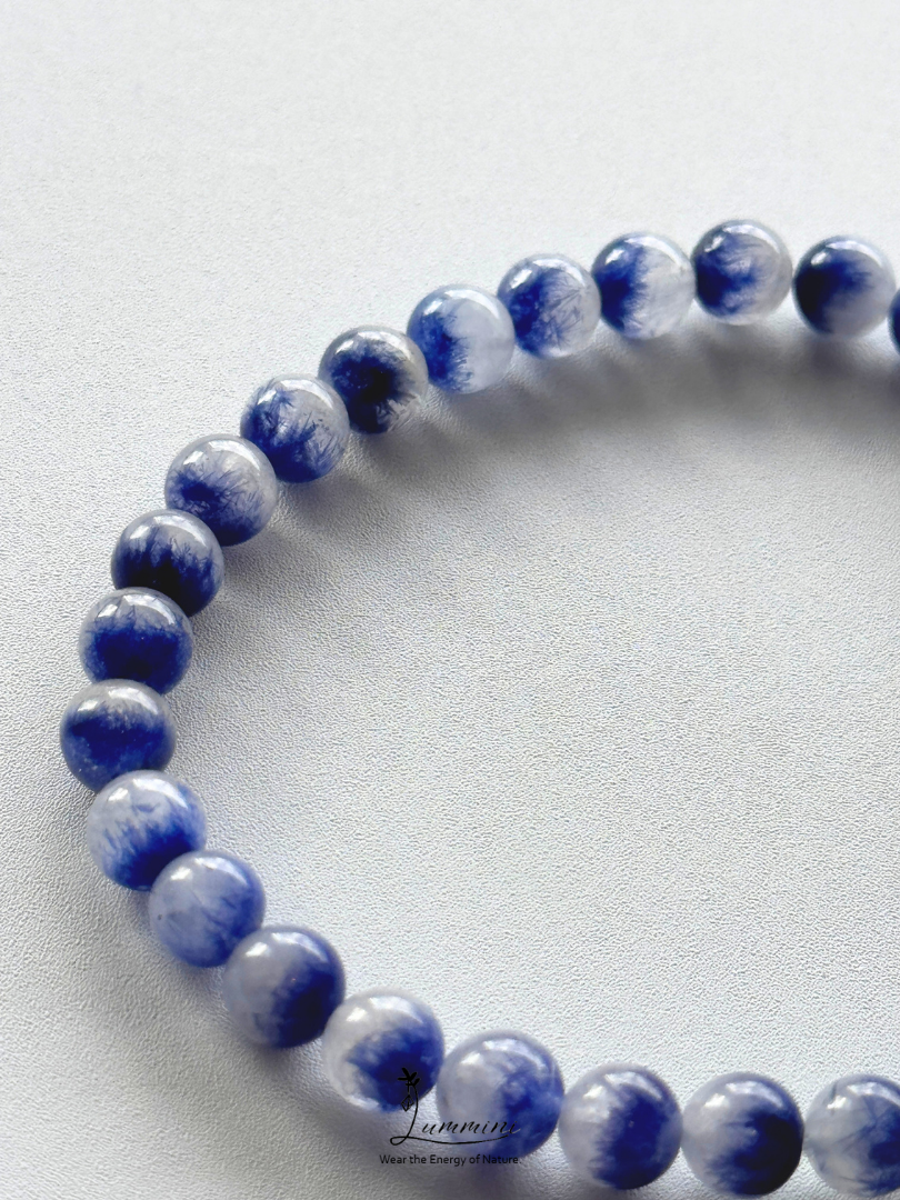 Rare Natural Blue Rutilated Quartz Bracelet – Blue Thread Inclusions – 6.2mm - One of a Kind， Gift Ready