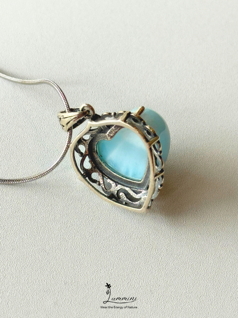 Genuine Natural Larimar Heart Pendant Necklace in Silver 925 Setting – 19*21*14.5 mm, Gift Ready, One of a Kind, Larimar Jewellery