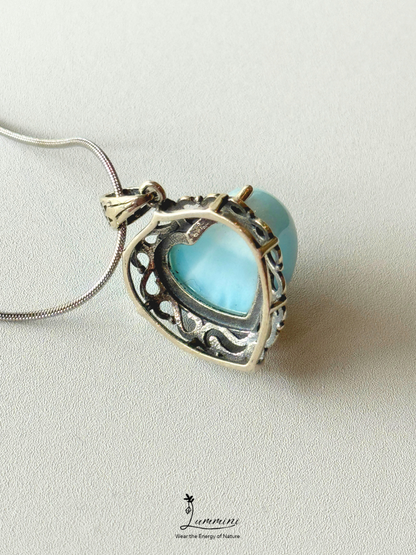 Genuine Natural Larimar Heart Pendant Necklace in Silver 925 Setting – 19*21*14.5 mm, Gift Ready, One of a Kind, Larimar Jewellery